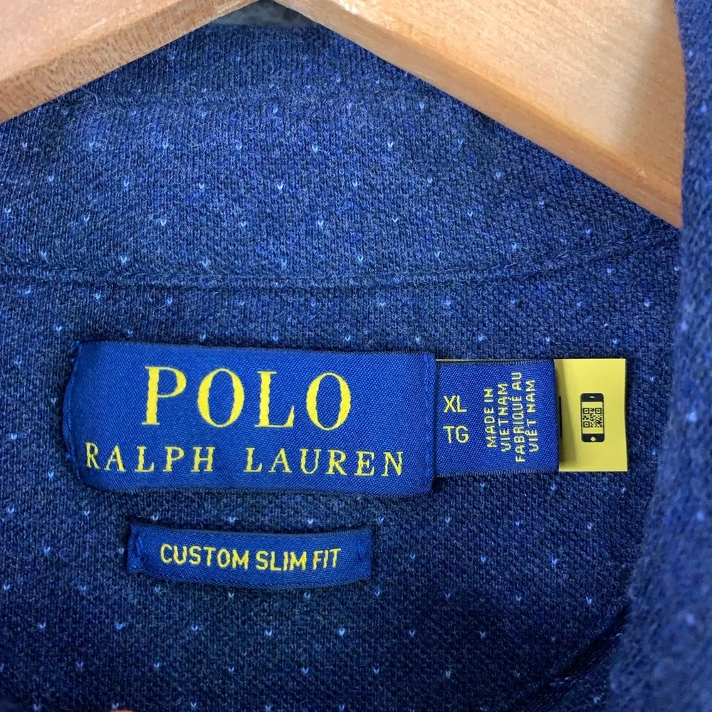 Polo Ralph Lauren Polo Shirt Mens XL Micro-Dot Blue Custom Slim Fit Short Sleeve